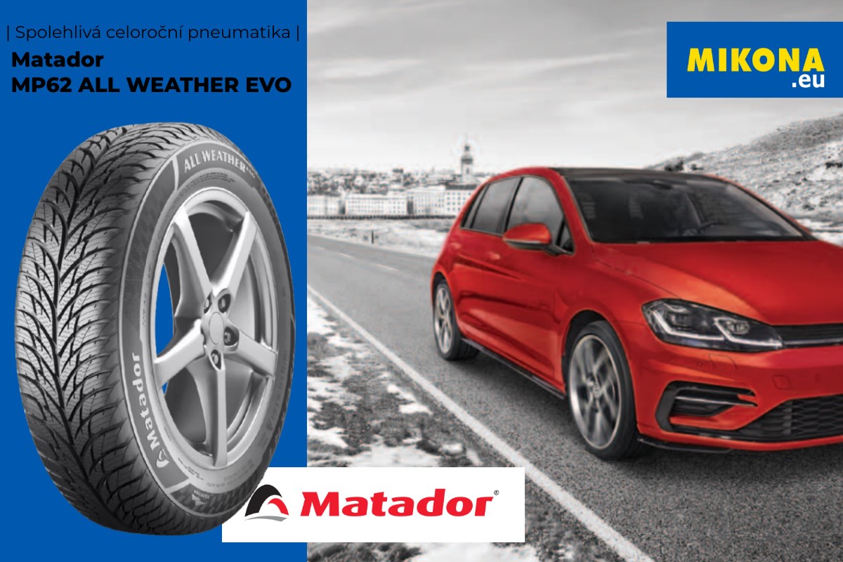 Detail dezénu celoroční pneumatiky Matador MP62 All Weather Evo s asymetrickým vzorkem a hustými lamelami pro lepší přilnavost na mokru i sněhu.